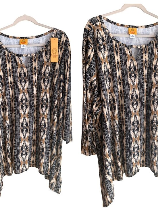 NWT Ruby Rd Womens 4X Abstract Scoop Neck Keyhole Top Black 3/4 Sleeve 25.5x28 - Picture 1 of 8